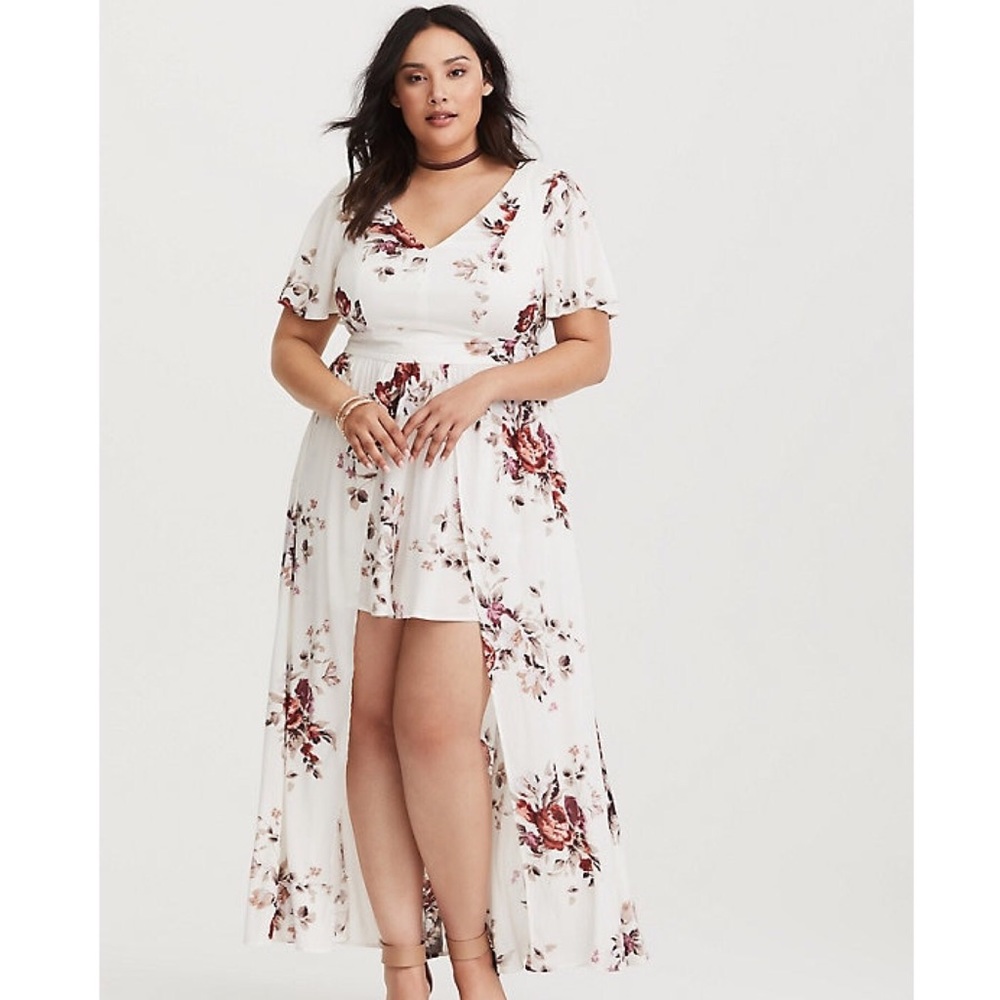 TORRID High-Low Floral Romper-Dress